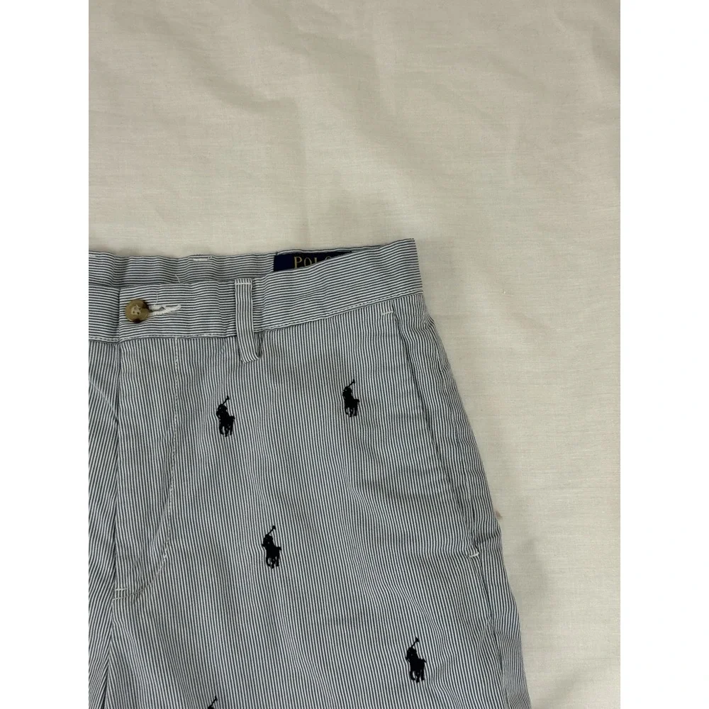 Polo Ralph Lauren Shorts Blue White Seersucker‎ Chino Pony Logo All Over Mens 29